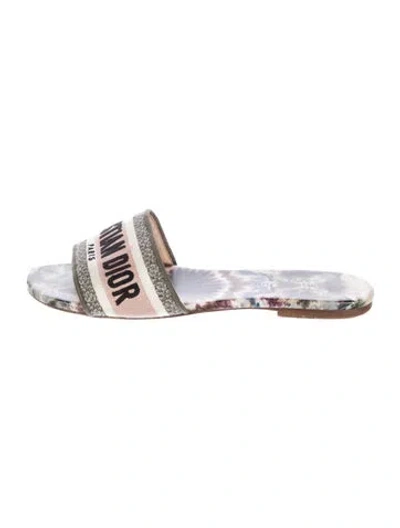 Pre-owned Dior Tie-dye Print Embroidered Accent Slides In Neutral