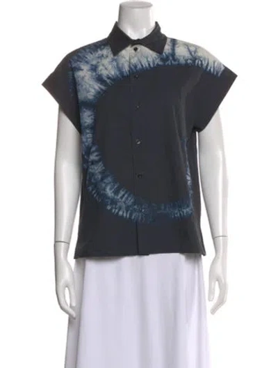 Pre-owned Dior Tie-dye Print Short Sleeve Button-up Top In Blue