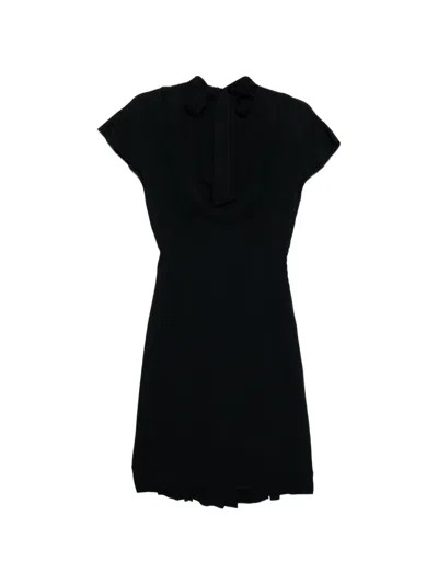 Pre-owned Dior Tie-neck Short-sleeve Dress In Black