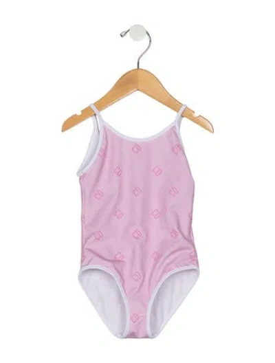 Pre-owned Dior Babies' Toddler Girls Branded Pattern Printed Swimsuit In Pink