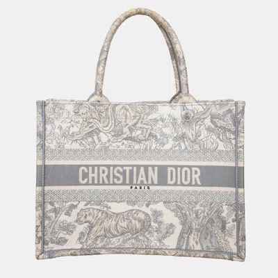 Pre-owned Dior Toile De Jouy Canvas Medium Book Tote Bag In Grey