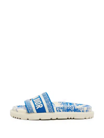 Pre-owned Dior Toile De Jouy Embroidered Sandals In Blue