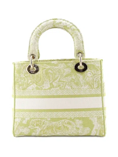 Pre-owned Dior Toile De Jouy Lady D-lite Bag Embroidered Canvas Tote Bag In Green