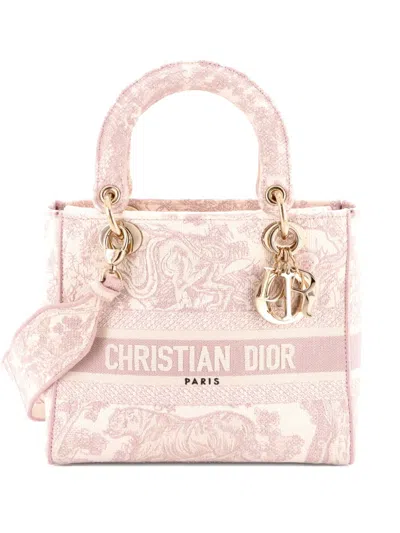 Pre-owned Dior Toile De Jouy Lady D-lite Bag Embroidered Canvas Tote Bag In Neutral