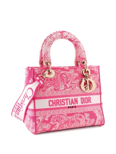 Pre-owned Dior Toile De Jouy Lady D-lite Bag Embroidered Canvas Tote Bag In Pink