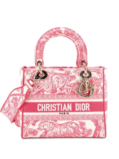 Pre-owned Dior Toile De Jouy Lady D-lite Bag Embroidered Canvas Tote Bag In Pink