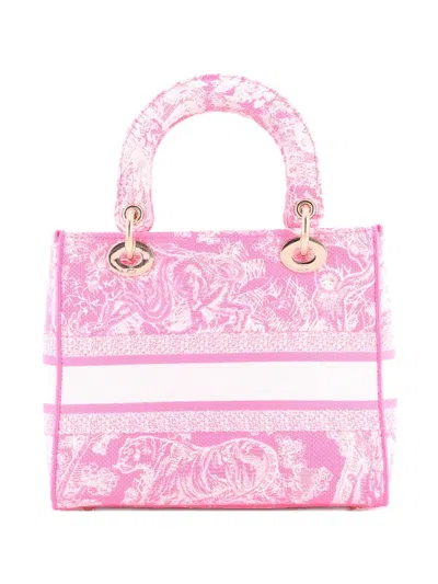 Pre-owned Dior Toile De Jouy Lady D-lite Bag Embroidered Canvas Tote Bag In Pink
