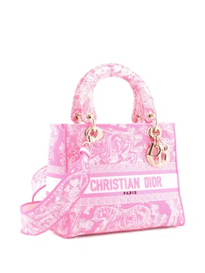 Pre-owned Dior Toile De Jouy Lady D-lite Bag Embroidered Canvas Tote Bag In Pink