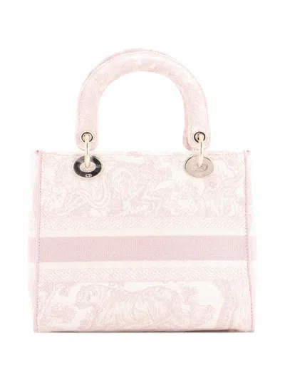 Pre-owned Dior Toile De Jouy Lady D-lite Bag Embroidered Canvas Tote Bag In Pink