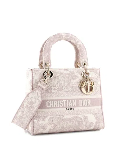 Pre-owned Dior Toile De Jouy Lady D-lite Bag Embroidered Canvas Tote Bag In Pink