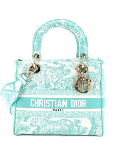 Pre-owned Dior Toile De Jouy Lady D-lite Bag Embroidered Canvas Tote Bag In White