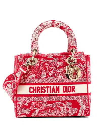 Pre-owned Dior Toile De Jouy Lady D-lite Bag Embroidered Canvas Tote Bag In Pink