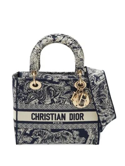 Pre-owned Dior Toile De Jouy Lady D-lite Tote Bag In Blue
