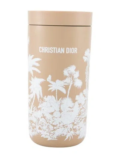 Pre-owned Dior Toile De Jouy Palms Travel Tumbler In Neutral