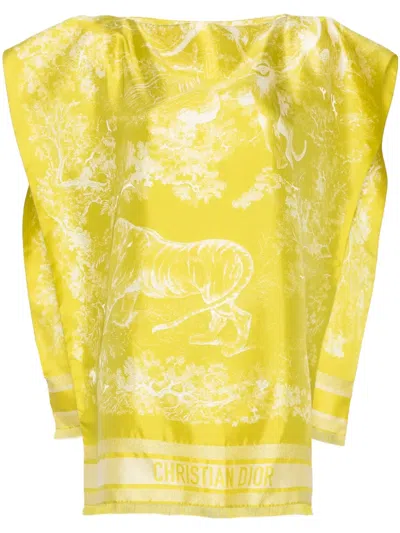 Pre-owned Dior Toile De Jouy-print Poncho In Green