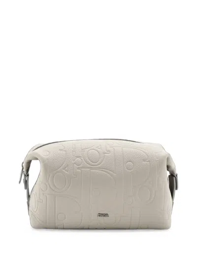 Pre-owned Dior Toiletry Gravity Leather Pouch In Grey