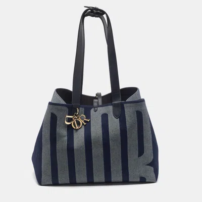 Pre-owned Dior Toujours Large Blue Denim And Leather Tote