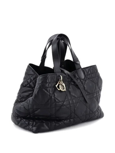Pre-owned Dior Toujours Macrocannage Quilt Calfskin Large Tote Bag In Black