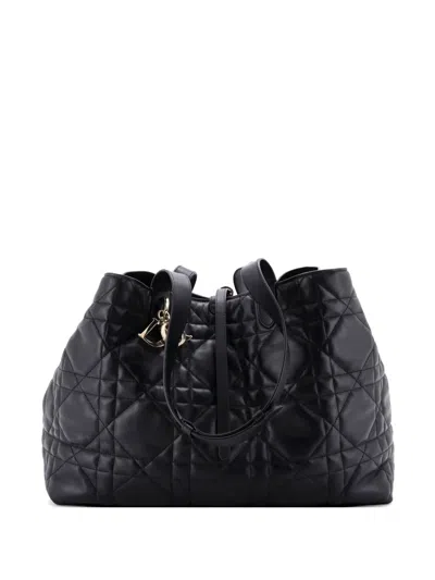 Pre-owned Dior Toujours Macrocannage Quilt Calfskin Large Tote Bag In Black