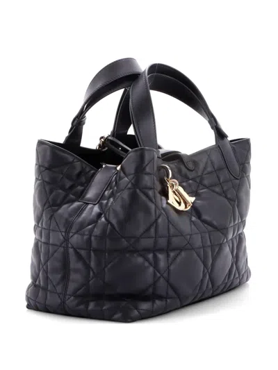 Pre-owned Dior Toujours Macrocannage Quilt Calfskin Medium Tote Bag In Black