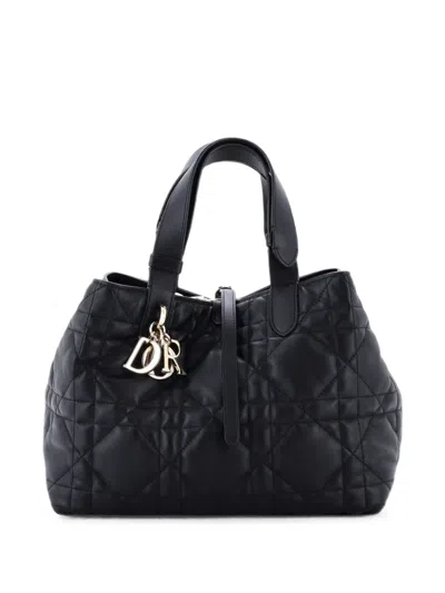 Pre-owned Dior Toujours Macrocannage Quilt Calfskin Medium Tote Bag In Black