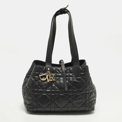 Pre-owned Dior Toujours Medium Black Macrocannage Leather Tote