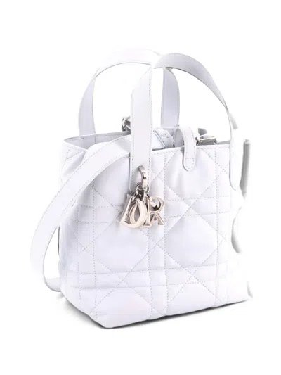 Pre-owned Dior Toujours Vertical Macrocannage Quilt Calfskin Small Tote Bag In Blue