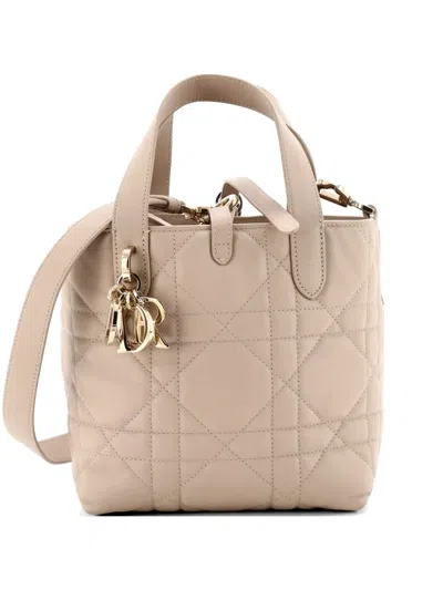 Pre-owned Dior Toujours Vertical Macrocannage Quilt Calfskin Small Tote Bag In Neutral