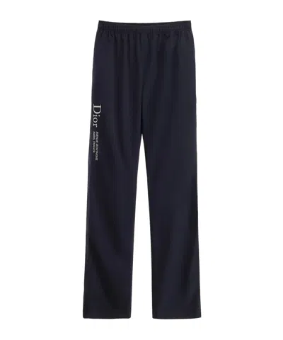 Dior Track Pants With  Montaigne Embroidery In Blue