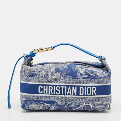 Pre-owned Dior Travel Blue Toile De Jouy Print Fabric Nomad Pouch