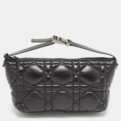 Pre-owned Dior Travel Nomad Medium Black Macrocannage Leather Pouch