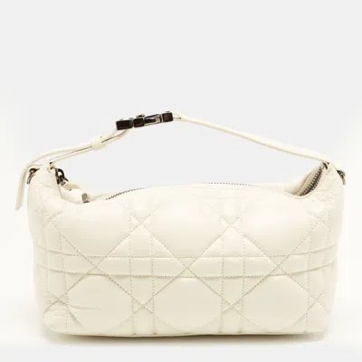Pre-owned Dior Travel Nomad Medium White Macrocannage Leather Pouch