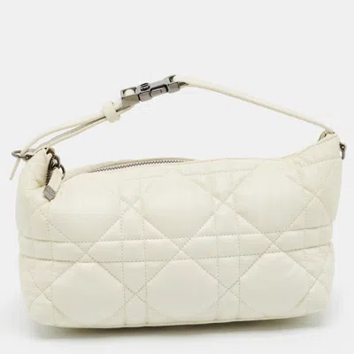 Pre-owned Dior Travel Nomad Medium White Macrocannage Leather Pouch
