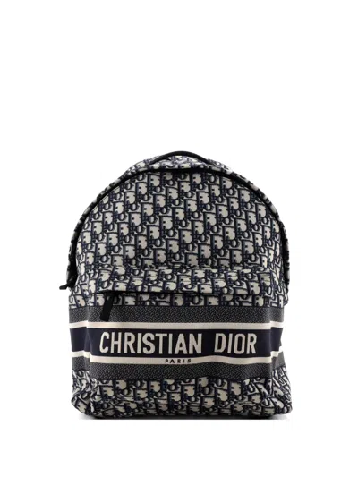 Pre-owned Dior Travel Oblique Canvas Medium Backpack In Blue