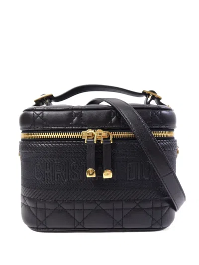 Pre-owned Dior Travel Vanity Two-way Calfskin Tote Bag In Black