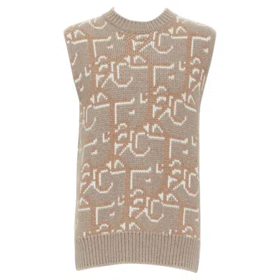 Pre-owned Dior Travis Scott Cactus Jack 2022 Beige 100% Cashmere Oblique Vest Sweater M In Brown