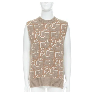Pre-owned Dior Travis Scott Cactus Jack 2022 Beige 100% Cashmere Oblique Vest Sweater M In Brown