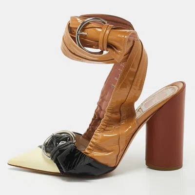 Pre-owned Dior Tri Color Patent Leather Conquest Ankle Wrap Sandals Size 37.5 In Multi