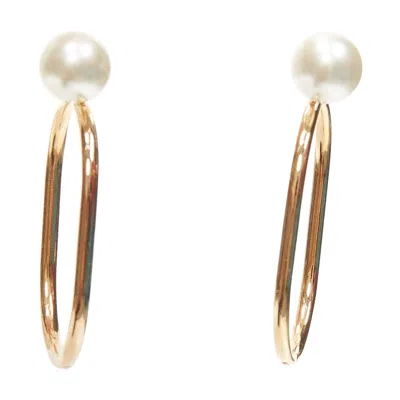 Pre-owned Dior Tribale Double Pearl Gold Large Oval Hoop Statement Stud Earrings Pair In Multi
