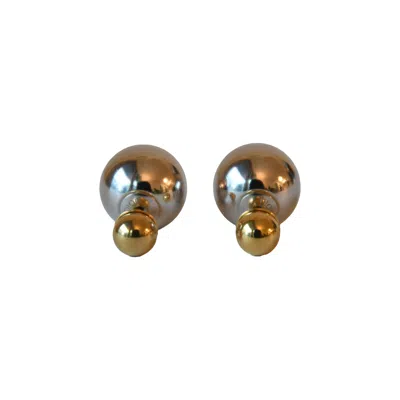 Dior Tribales Double Ball Stud Earrings Silver Gold