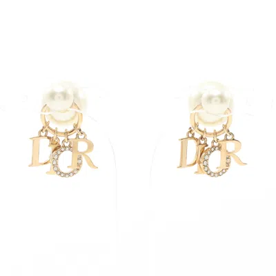 Dior Tribales Earrings Gp Fake Pearl Rhinestone Gold Offclear