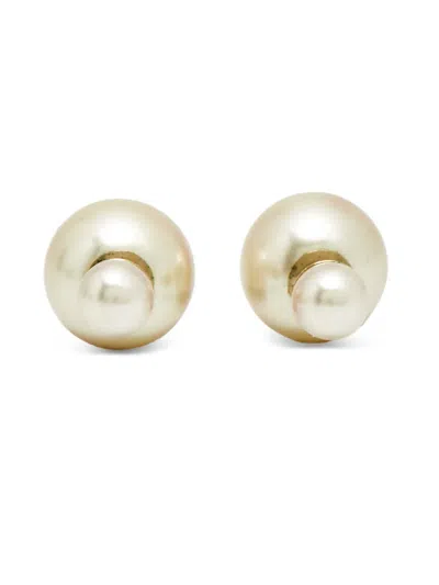 Pre-owned Dior Tribales Faux-pearl Earrings In Neutral
