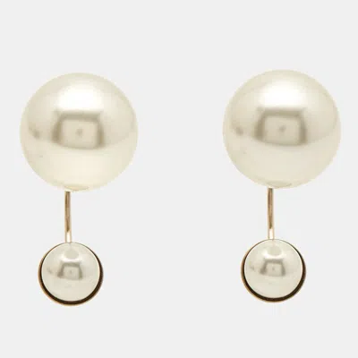 Pre-owned Dior Tribales Faux Pearl Gold Tone Earrings