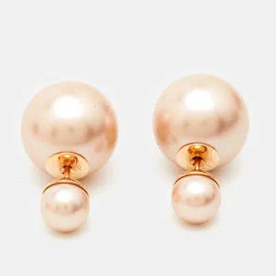 Pre-owned Dior Tribales Faux Pearl Rose Gold Tone Earrings
