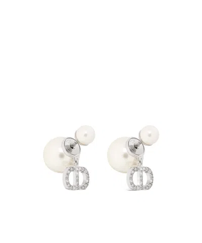Dior Tribales Logo Earrings In White