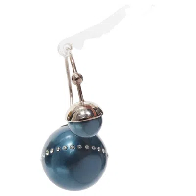 Pre-owned Dior Tribales Pealescent Blue Faux Pearls Crystal Orbital Pin Earrings Pair