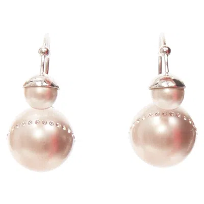 Pre-owned Dior Tribales Pealescent Pink Faux Pearls Crystal Orbital Pin Earrings Pair