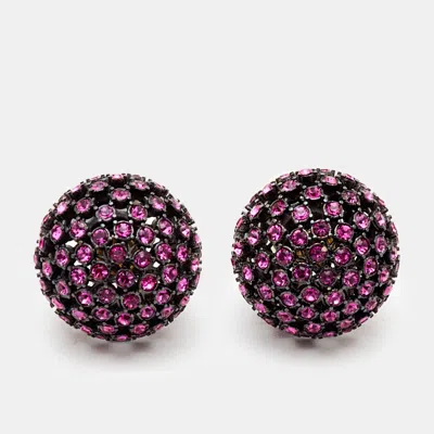 Pre-owned Dior Tribales Pink Crystal Gunmetal Tone Stud Earring