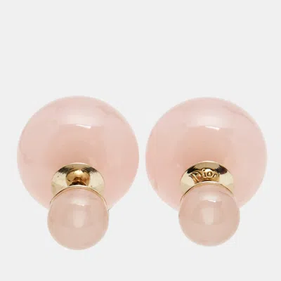 Pre-owned Dior Tribales Pink Resin Gold Tone Stud Earrings