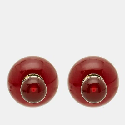 Pre-owned Dior Tribales Red Resin Gold Tone Stud Earrings